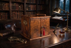 Antique Victorian Burr Walnut Cigar Humidor/ Collectors Cabinet 19th Century