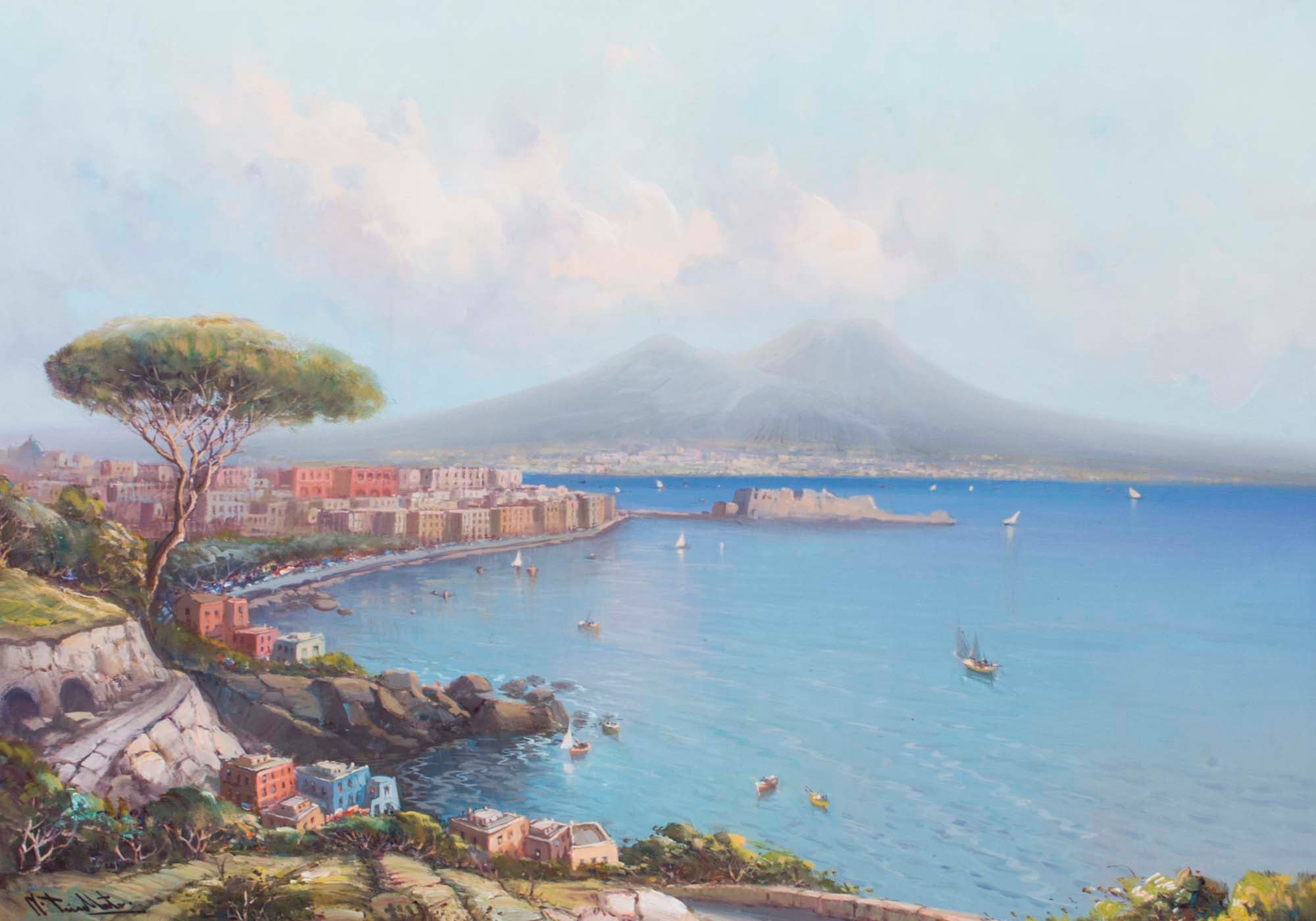 Vintage Oil Painting Of The Bay Of Naples At 1stdibs