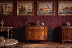 Antique English Sheraton Revival Satinwood and Marquetry Cabinet Circa 1900