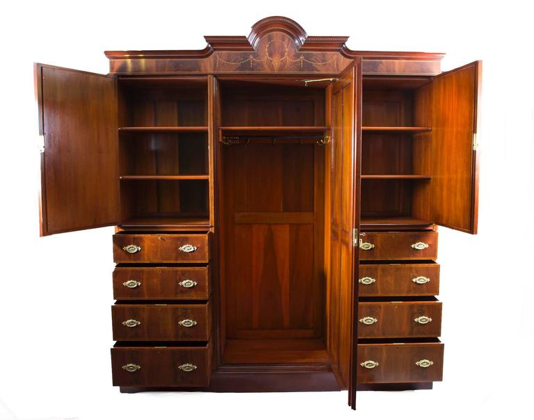 Antique English Victorian Mahogany and Inlaid Wardrobe, circa 1880 at