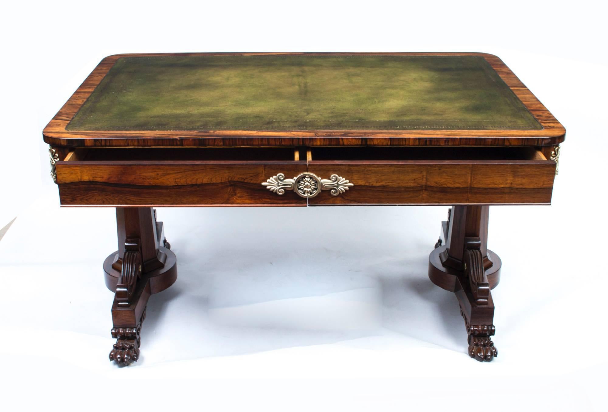 Early 19th Century Antique Regency Rosewood Writing Library Table, circa 1820
