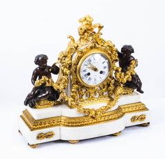 Antique French White Marble and Ormolu Mantel Clock, circa 1860