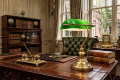 Vintage Articulated Green Glass Brass Bankers Lamp Desk Lamp 20th Century