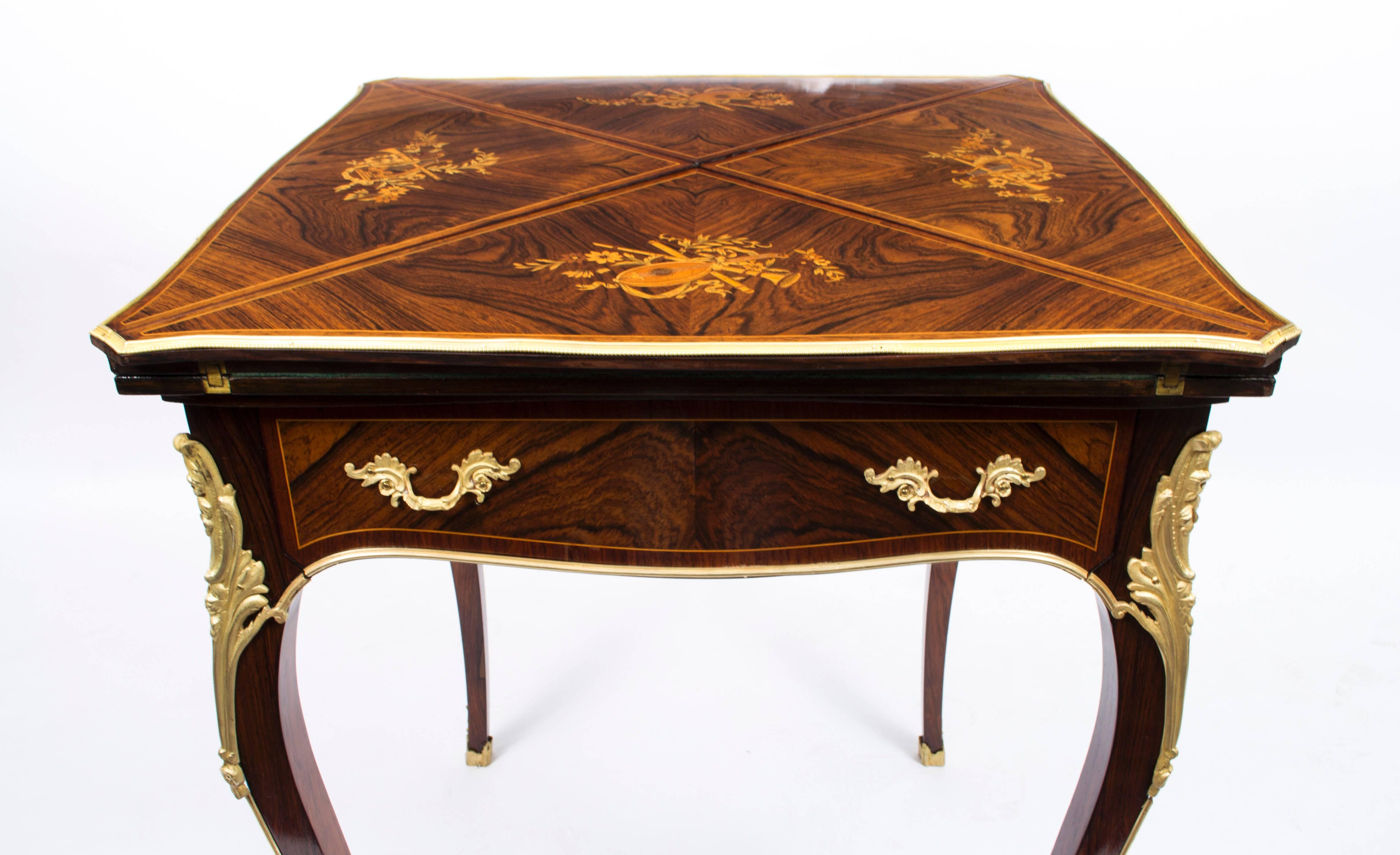 English 19th Century Victorian Rosewood and Ormolu Envelope Card Table