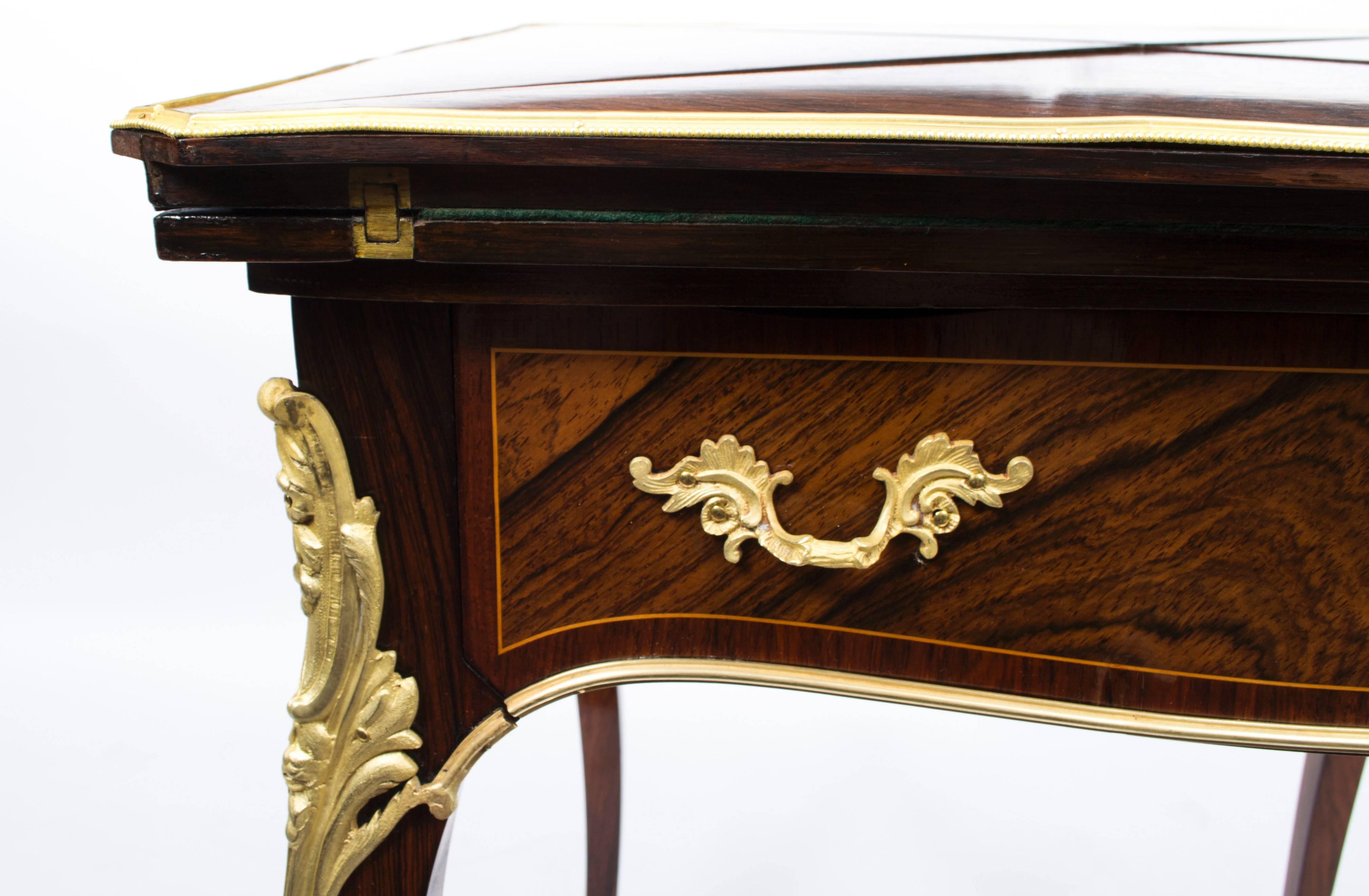 19th Century Victorian Rosewood and Ormolu Envelope Card Table In Excellent Condition In London, GB