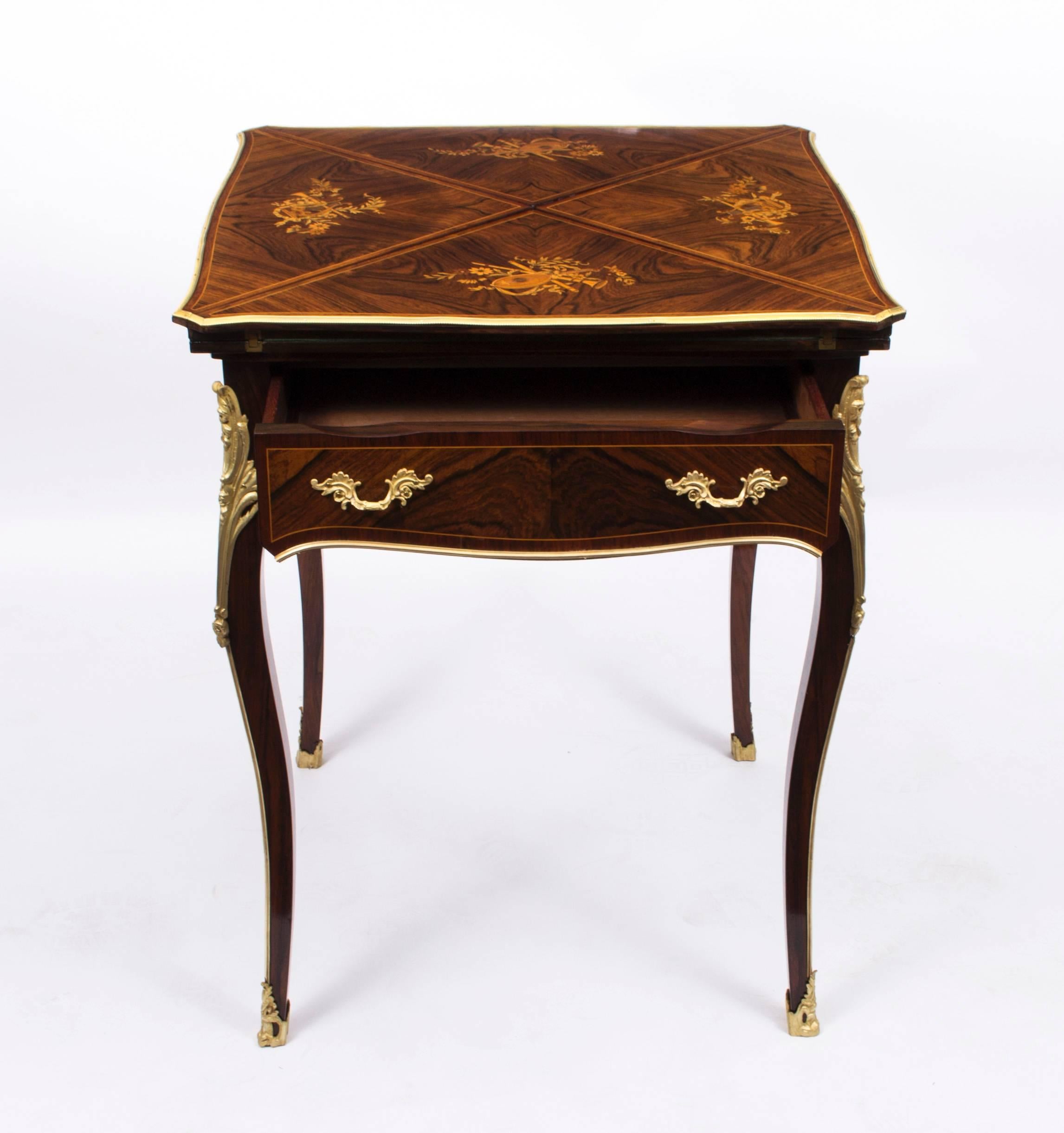 19th Century Victorian Rosewood and Ormolu Envelope Card Table 1