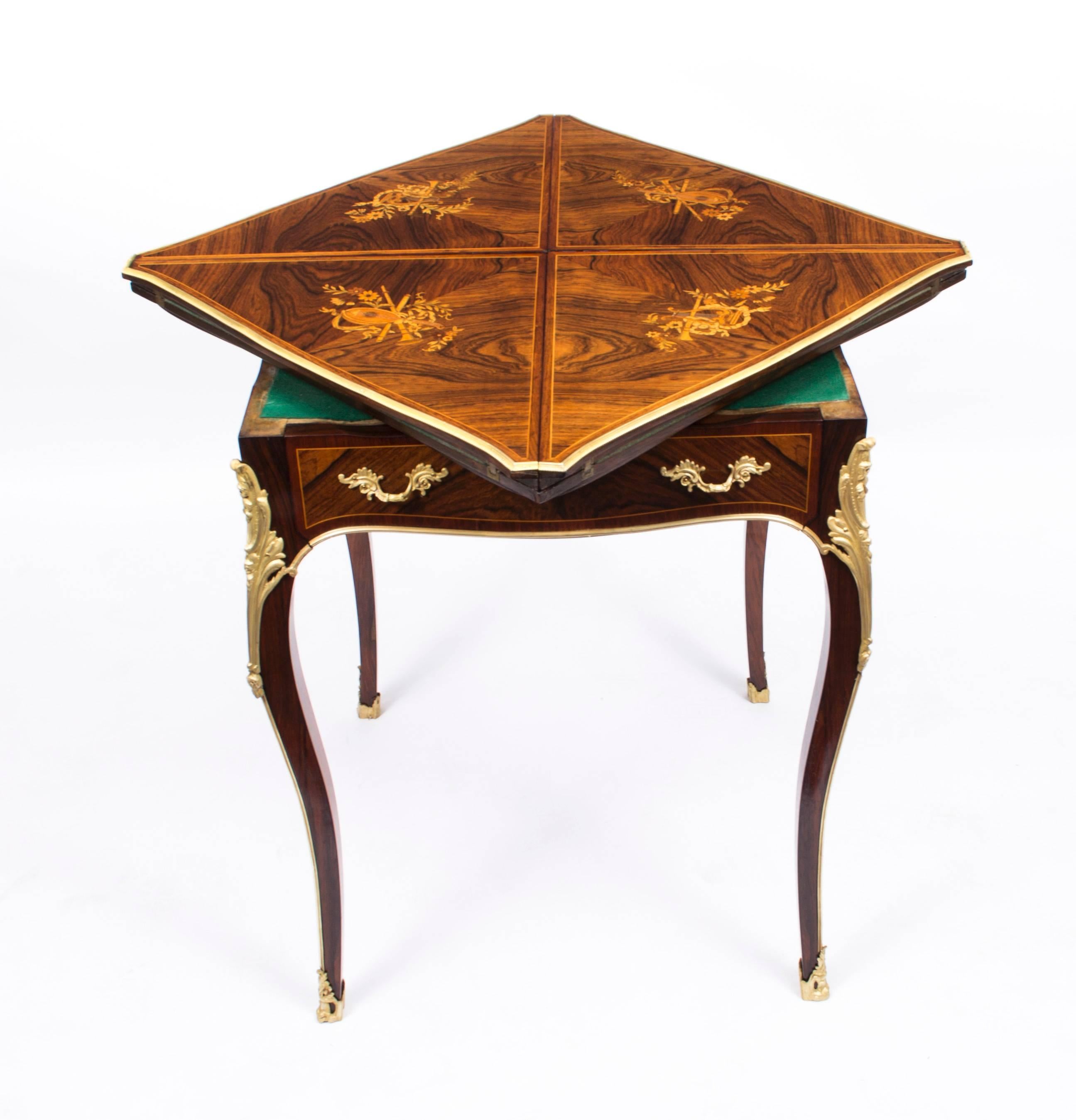 19th Century Victorian Rosewood and Ormolu Envelope Card Table 3