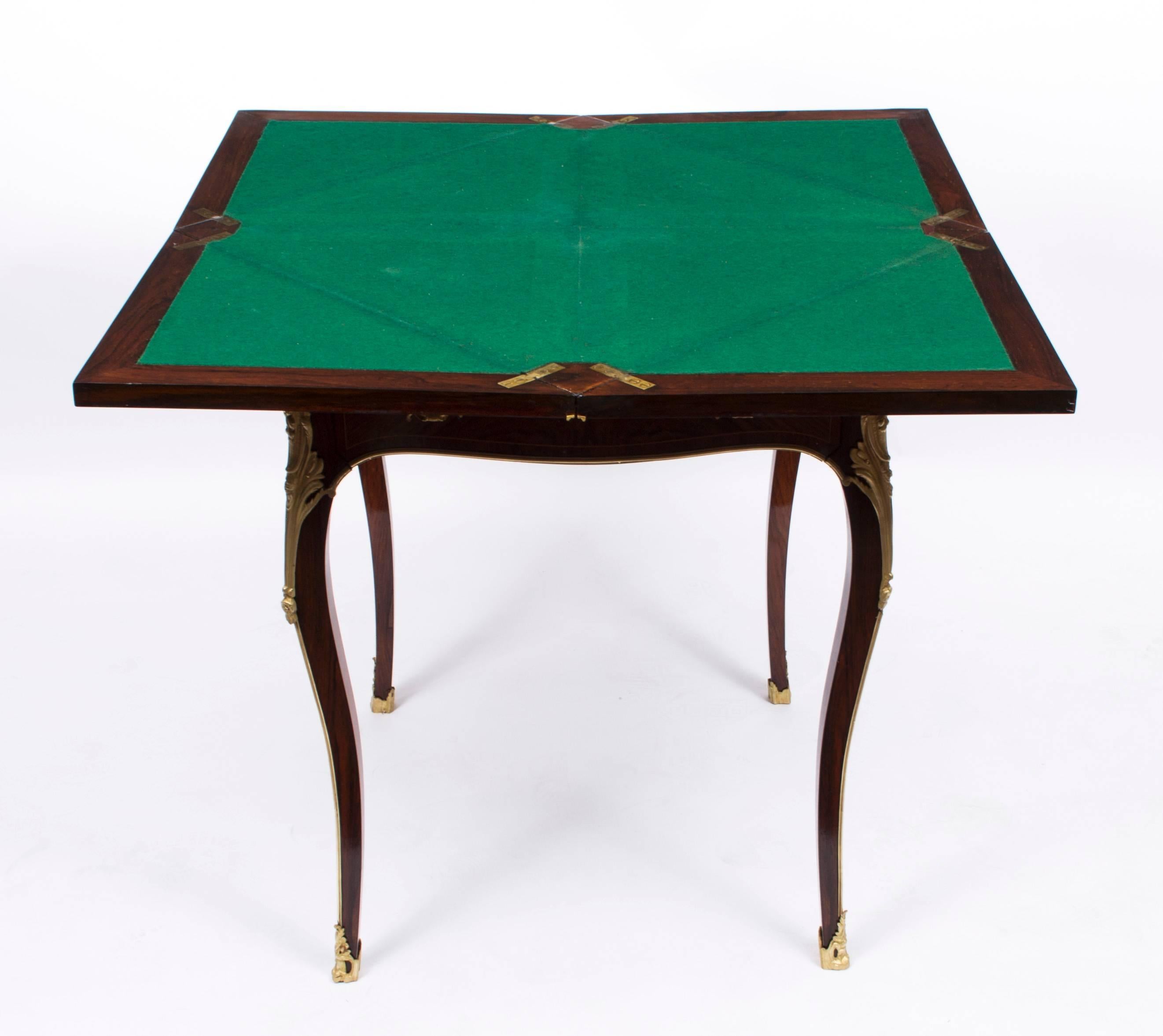 19th Century Victorian Rosewood and Ormolu Envelope Card Table 4