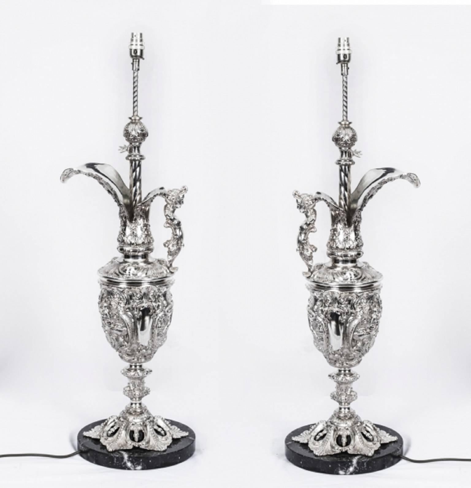 Antique Pair of Silver Plated Bronze Classical Urn Table Lamps, circa 1900 5