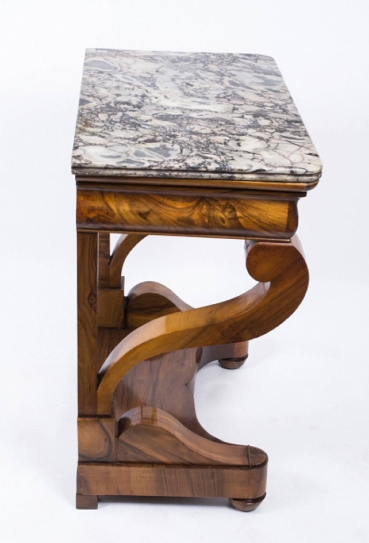 Marble 19th Century Charles X Period Walnut Console Table