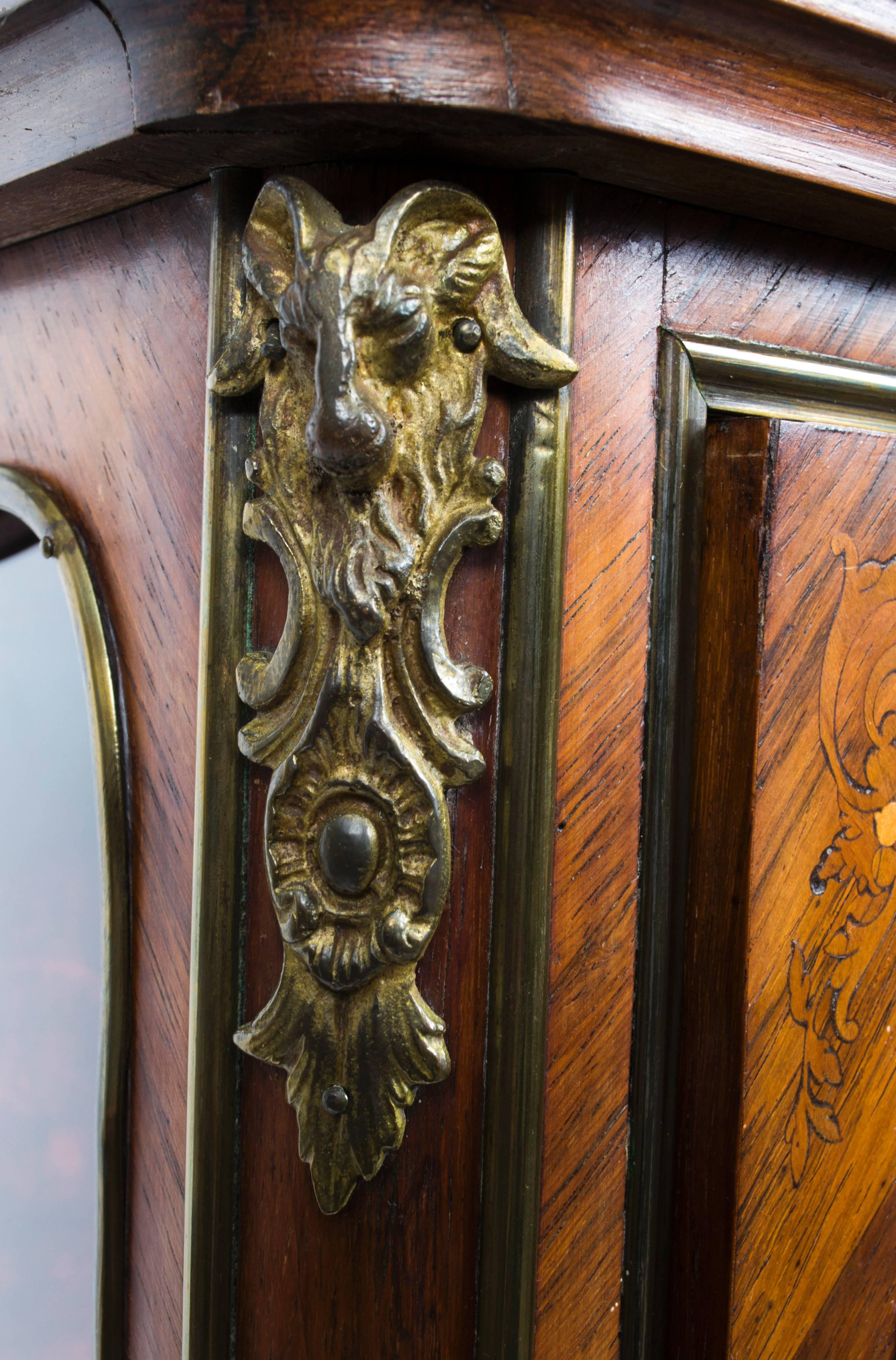 Brass 19th Century French Kingwood and Marquetry Display Cabinet