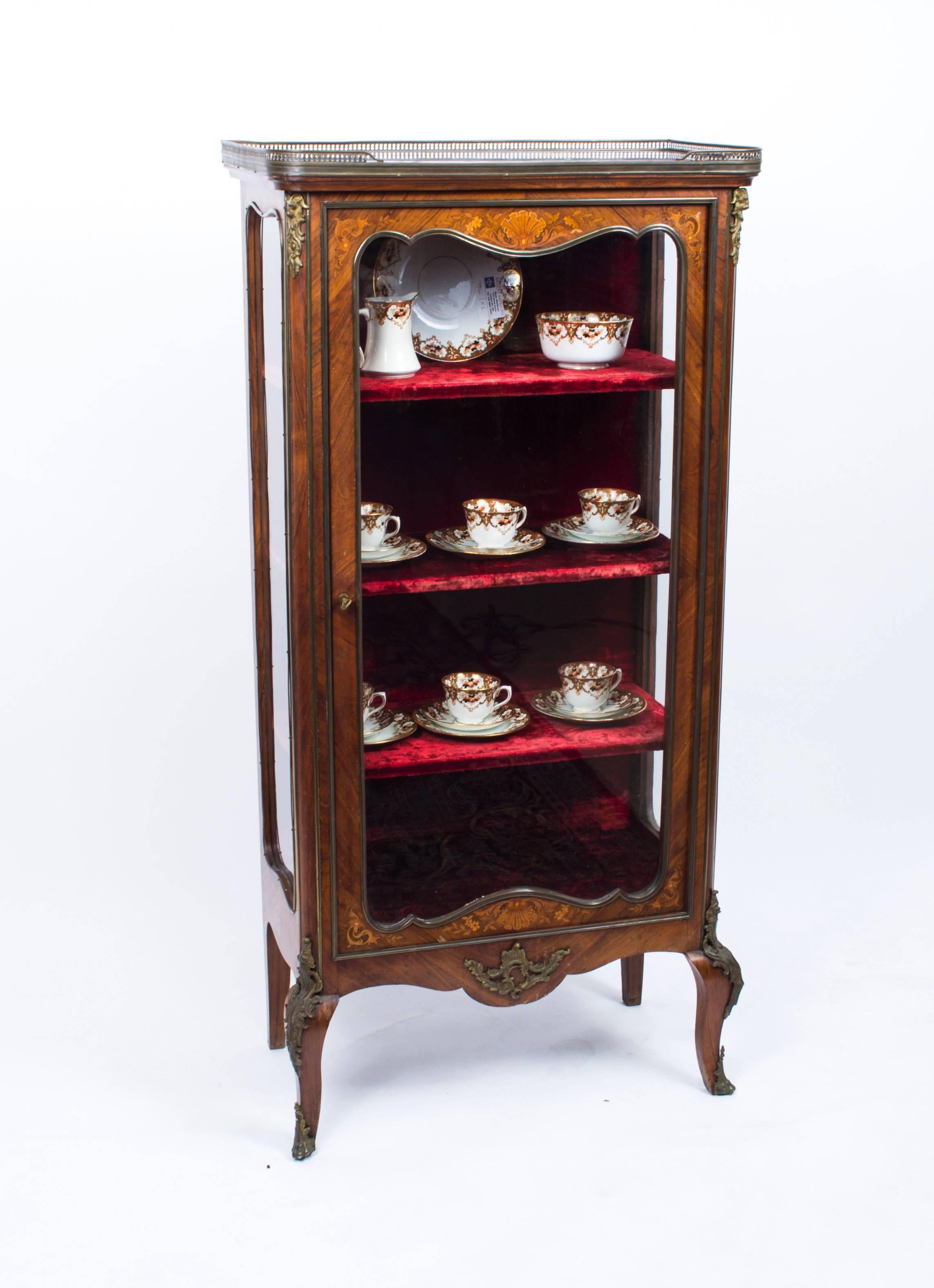 19th Century French Kingwood and Marquetry Display Cabinet 4