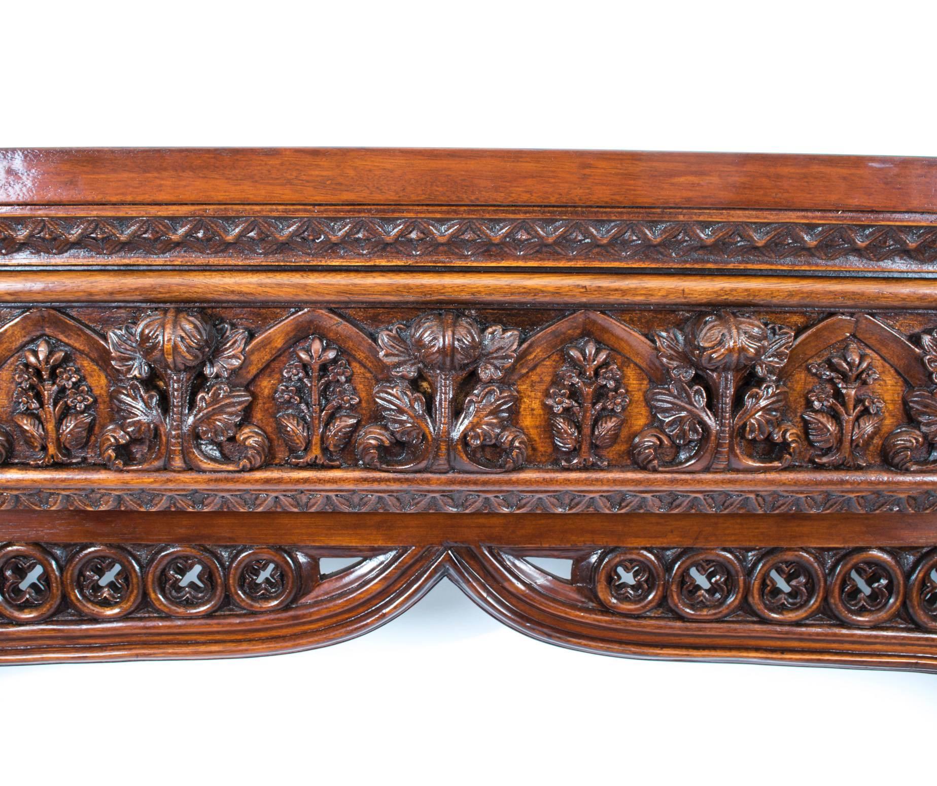 English Antique Pair Neo Gothic Carved Mahogany Chimney Pieces, early 20th Century