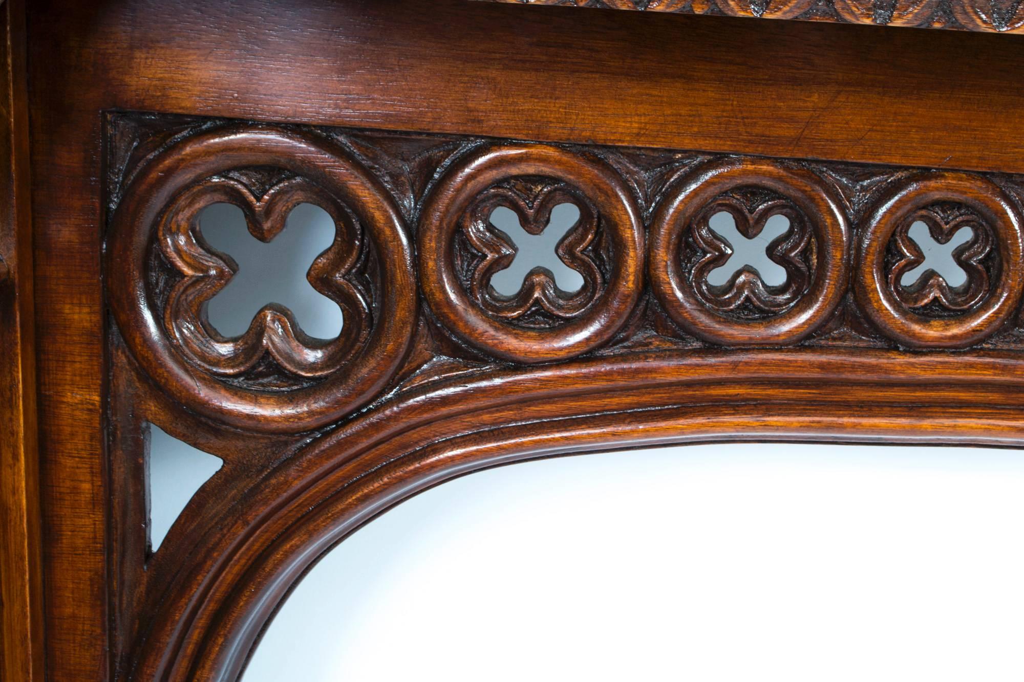 Early 20th Century Antique Pair Neo Gothic Carved Mahogany Chimney Pieces, early 20th Century