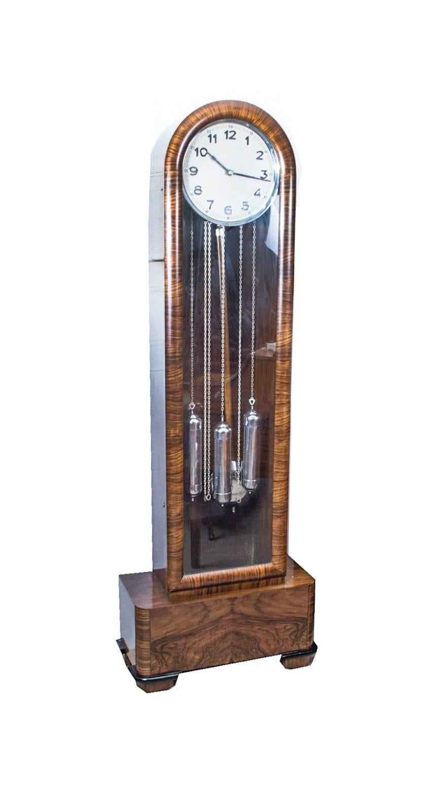 Antique Art Deco Walnut Chiming Longcase Clock, circa 1935 2