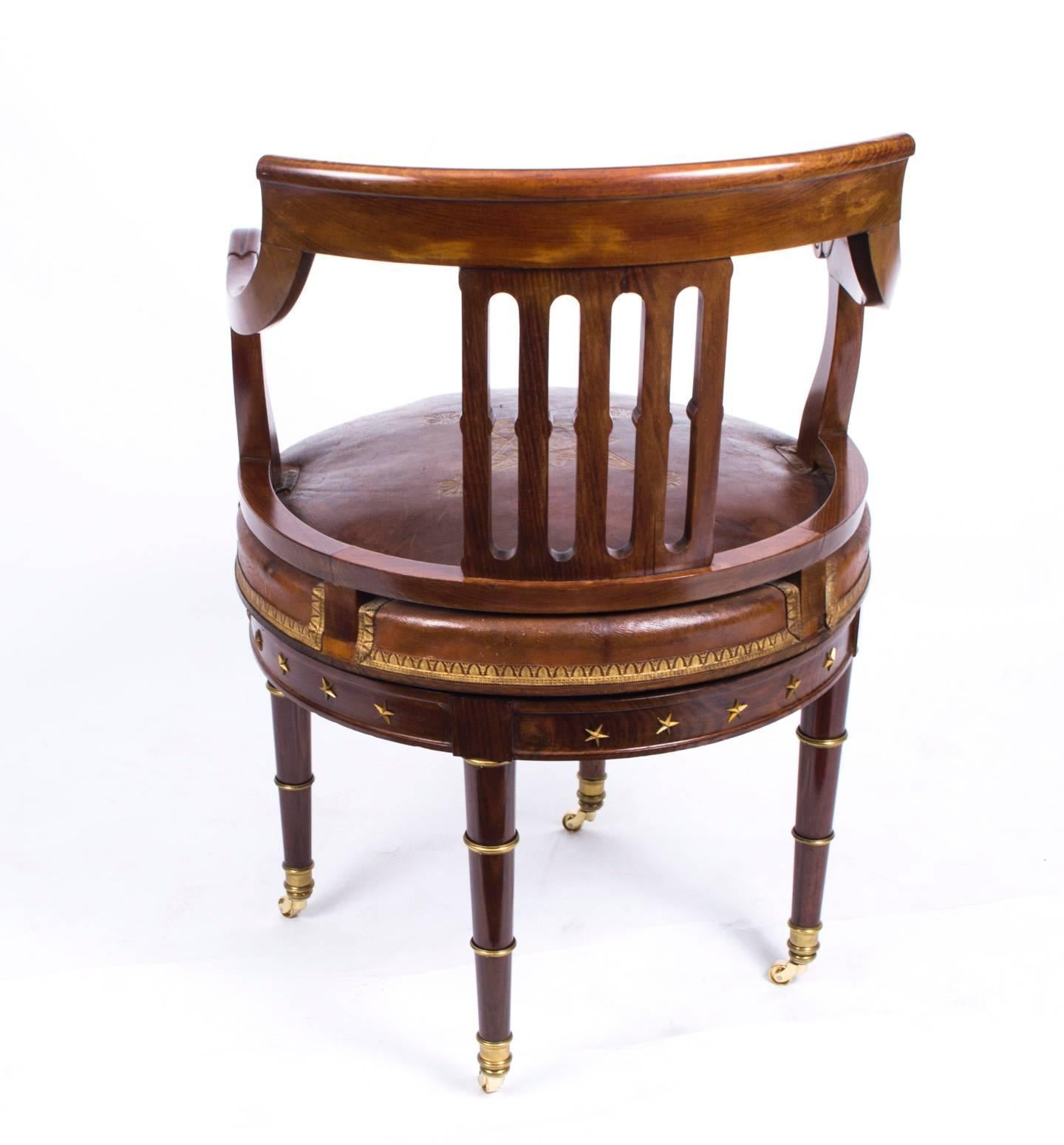 Antique French Empire Revolving Desk Chair, circa 1870 2