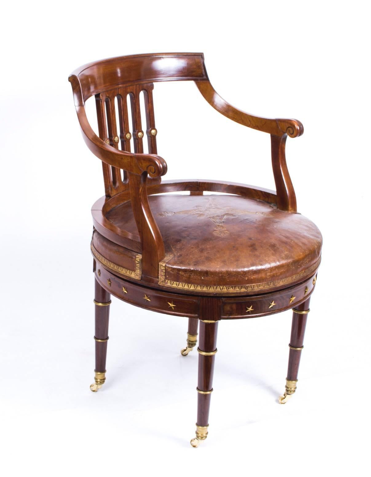 Antique French Empire Revolving Desk Chair, circa 1870 6