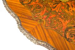 Vintage Walnut Floral Marquetry Cut Brass Boulle Centre Table, 20th Century