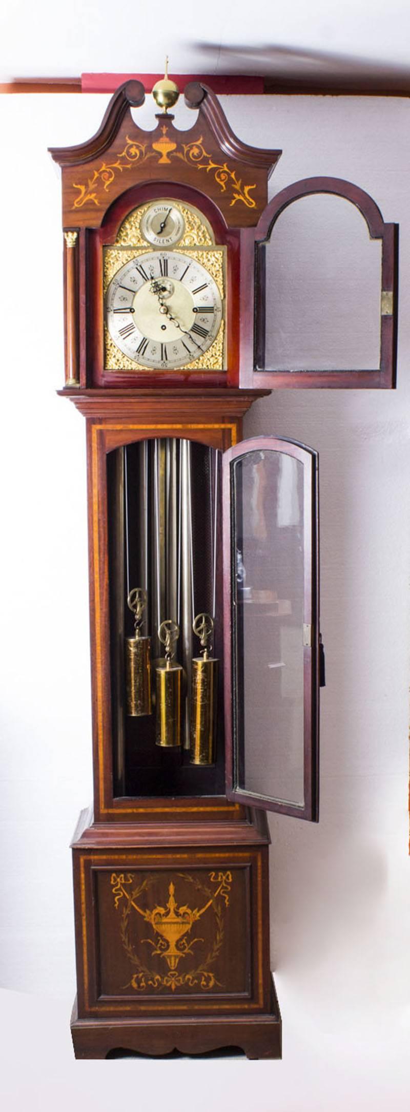 Late 19th Century Antique Late Victorian English 5 Tube Musical Longcase Clock 19th Century