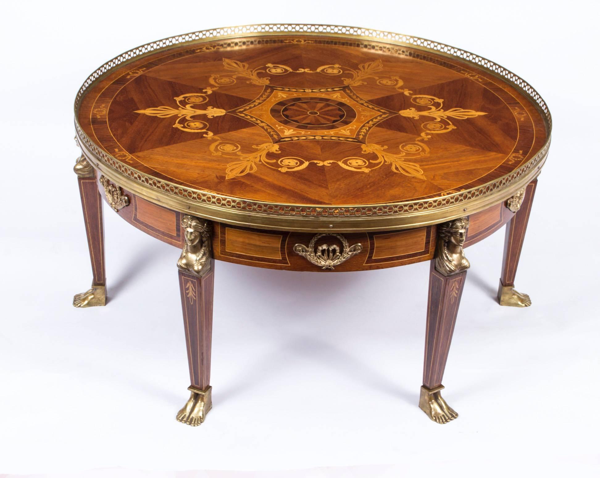 Vintage French Empire Style Marquetry Coffee Table, circa 1970 6