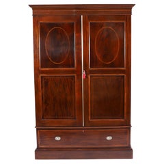 Antique English George IIII Revial Flame Mahogany Wardrobe C1880 19th Century