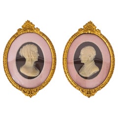 Antique Pair of Framed Wax Portrait Reliefs of Mr. and Mrs. Blaauw 19th Century