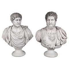 Vintage Pair of Marble Busts of Emperor Hadrian 20th Century