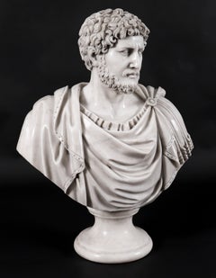 Vintage Pair of Marble Busts of Emperor Hadrian 20th Century
