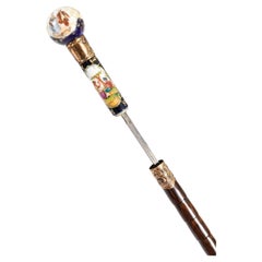 Antique French Gold Plate & Porcelain Walking Sword Stick19th C 84cm 33'