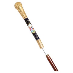 Antique French Gold plate Sevres Porcelain Walking Sword Stick19th C 89cm 35"