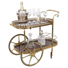Carrello portabevande vintage francese in ottone Walut con struttura a graticcio, anni '50 circa, metà del secolo