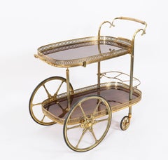 Carrello portabevande vintage francese in ottone Walut con struttura a graticcio, anni '50 circa, metà del secolo