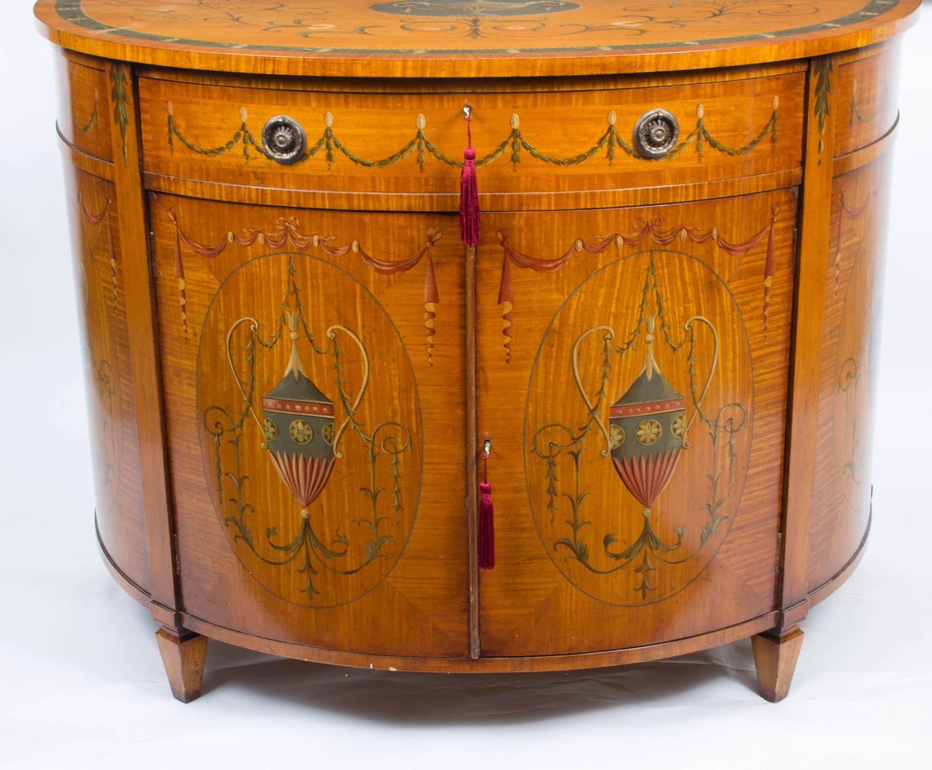 British Vintage Pair of Painted Satinwood Half Moon Cabinets, 20th Century