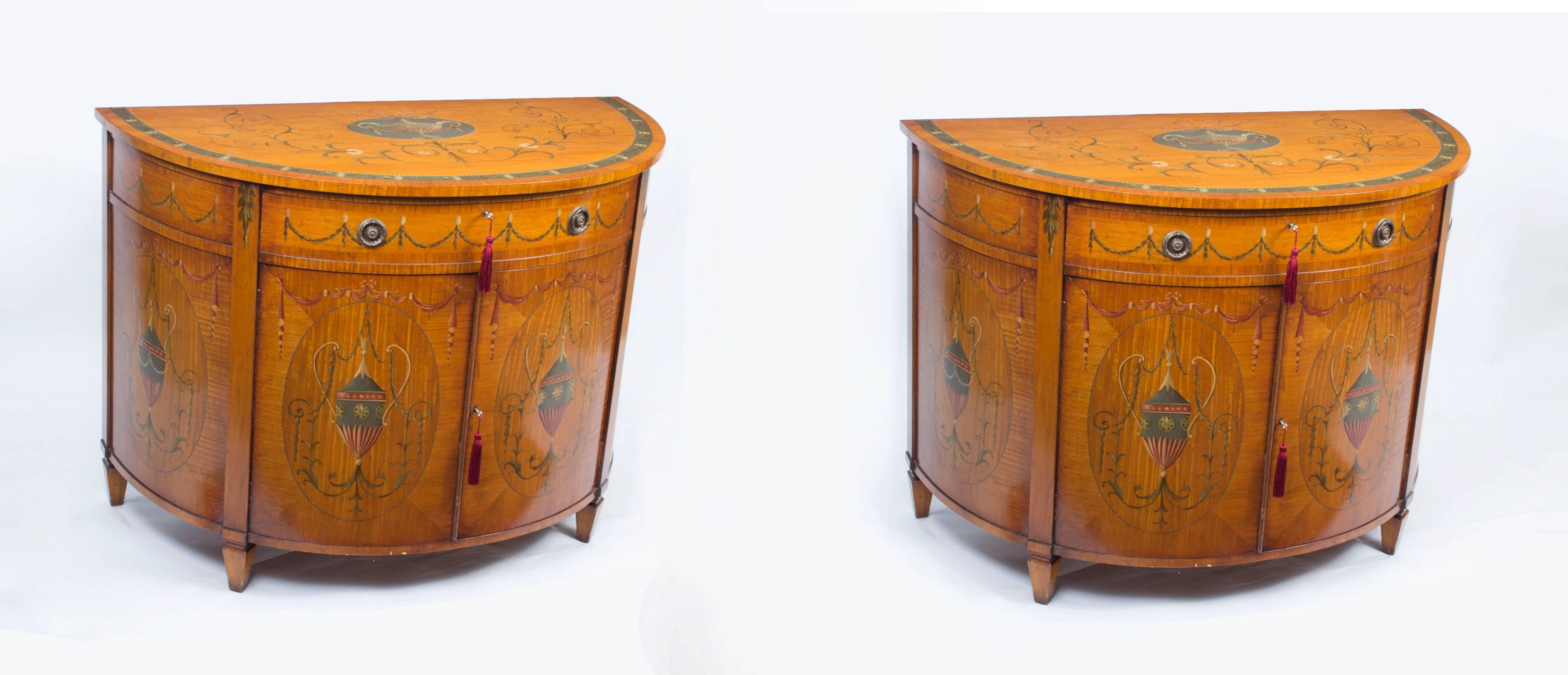 Vintage Pair of Painted Satinwood Half Moon Cabinets, 20th Century 4