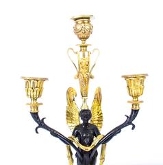 Antique Pair of Empire Ormolu Bronze Marble Candelabra, circa 1870