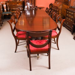 Antique 11ft Regency Triple Pillar Dining Table Circa 1900 &12 Swag back Chairs