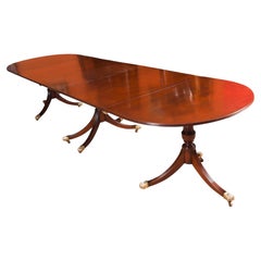 Antique 11ft Regency Revival Triple Pillar Dining Table Circa 1900