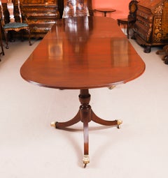 Antique 11ft Regency Revival Triple Pillar Dining Table Circa 1900