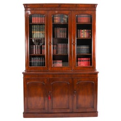 Librería victoriana inglesa antigua de caoba con vetas en forma de llama, del siglo XIX