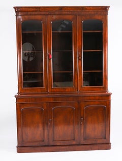 Antique English Victorian Flame Mahogany Library Bookcase 19th C