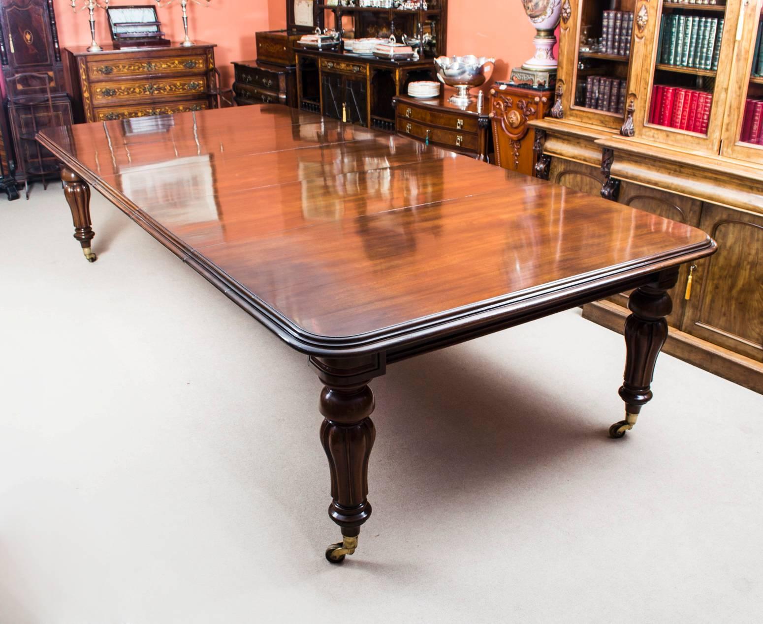 This is a fantastic dining set, comprising an antique early Victorian dining table 335cm, circa 1850 in date, bought on my last buying trip to Devon, offered with a set of 12 matching tulip back chairs.

This amazing table is in really excellent