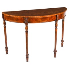 Vintage English Burr Walnut Parquetry Console Table Mid 20th Century