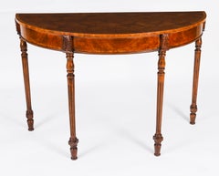 Vintage English Burr Walnut Parquetry Console Table Mid 20th Century