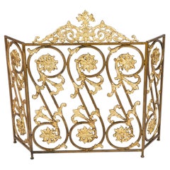 Antique French Louis XIV Revival Brass Fire Screen19th Century
