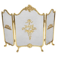 Antique French Rococo Flaming Torch Gilt Bronze Triple Fire Screen C1870