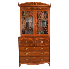 Antique George III Inlaid Flame Mahogany Secretaire Bookcase C1815 19th C