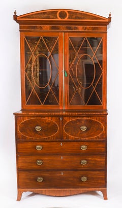 Antique George III Inlaid Flame Mahogany Secretaire Bookcase C1815 19th C