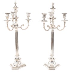 Antique Pair Large Silver Plated 4 Light Candelabra 19thC
