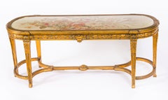 Antique French Giltwood Aubusson Louis Revival Low Coffee Table Early 20th C
