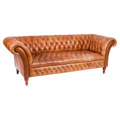 Vintage English Button Back Leather Chesterfield Sofa Mid 20th Century